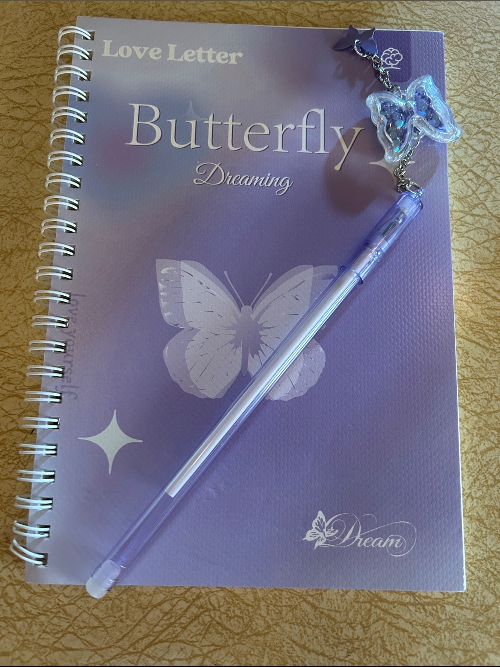 Butterfly Dreaming Purple Spiral Notebook with Pen and Charm